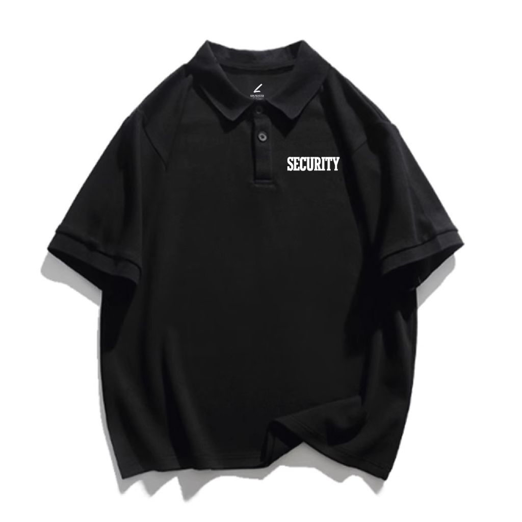 SECURITY(保全)重磅寬版落肩POLO衫(黑色)正面