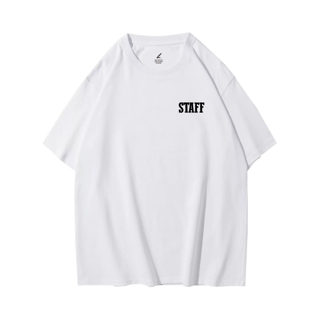 復古STAFF(工作人員)重磅寬版落肩T恤(白色)正面