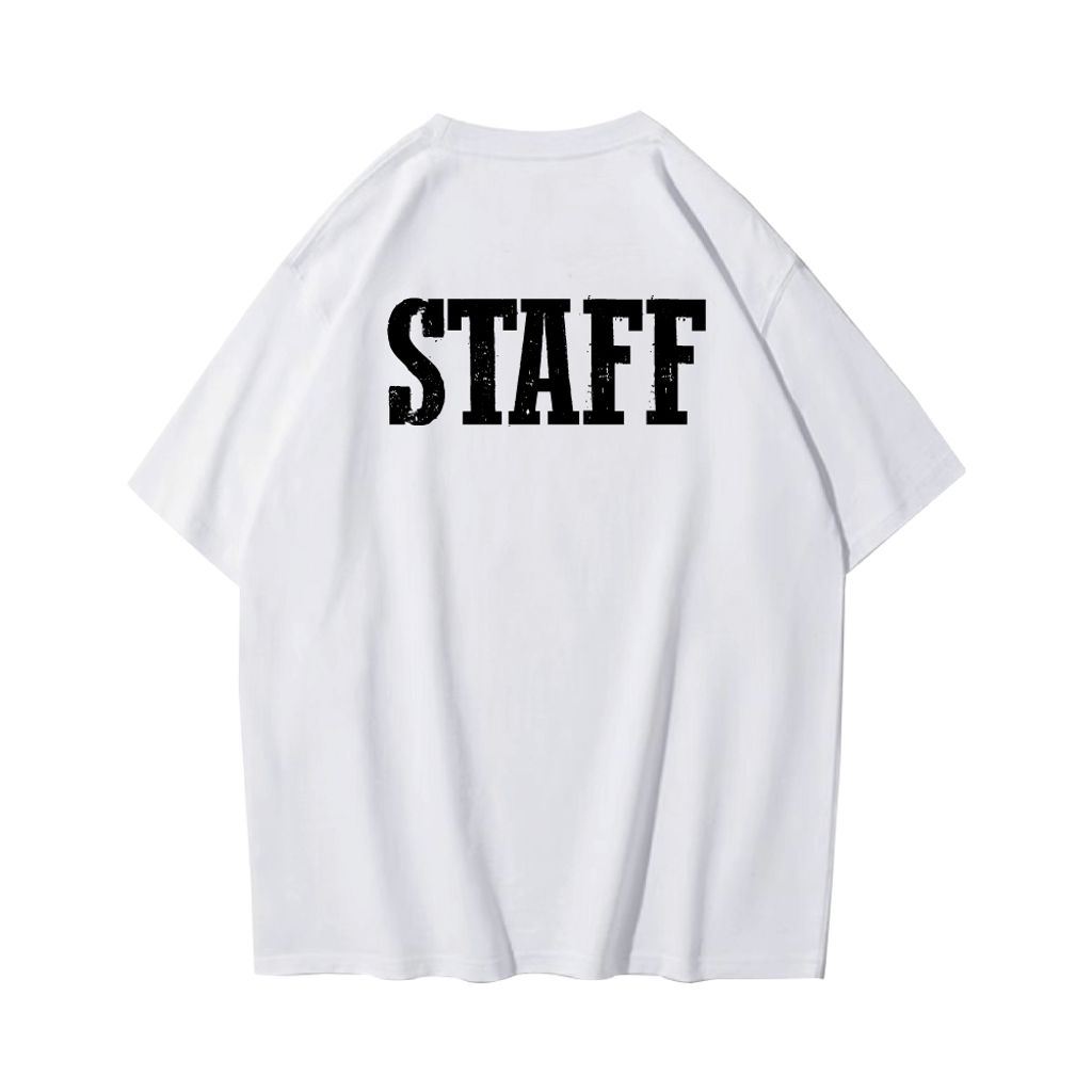 復古STAFF(工作人員)重磅寬版落肩T恤(白色)背面