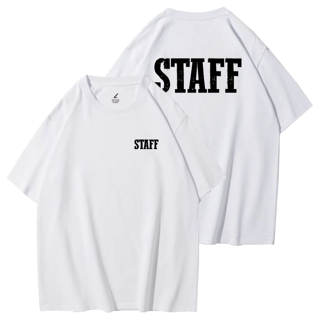 復古STAFF(工作人員)重磅寬版落肩T恤(白色)