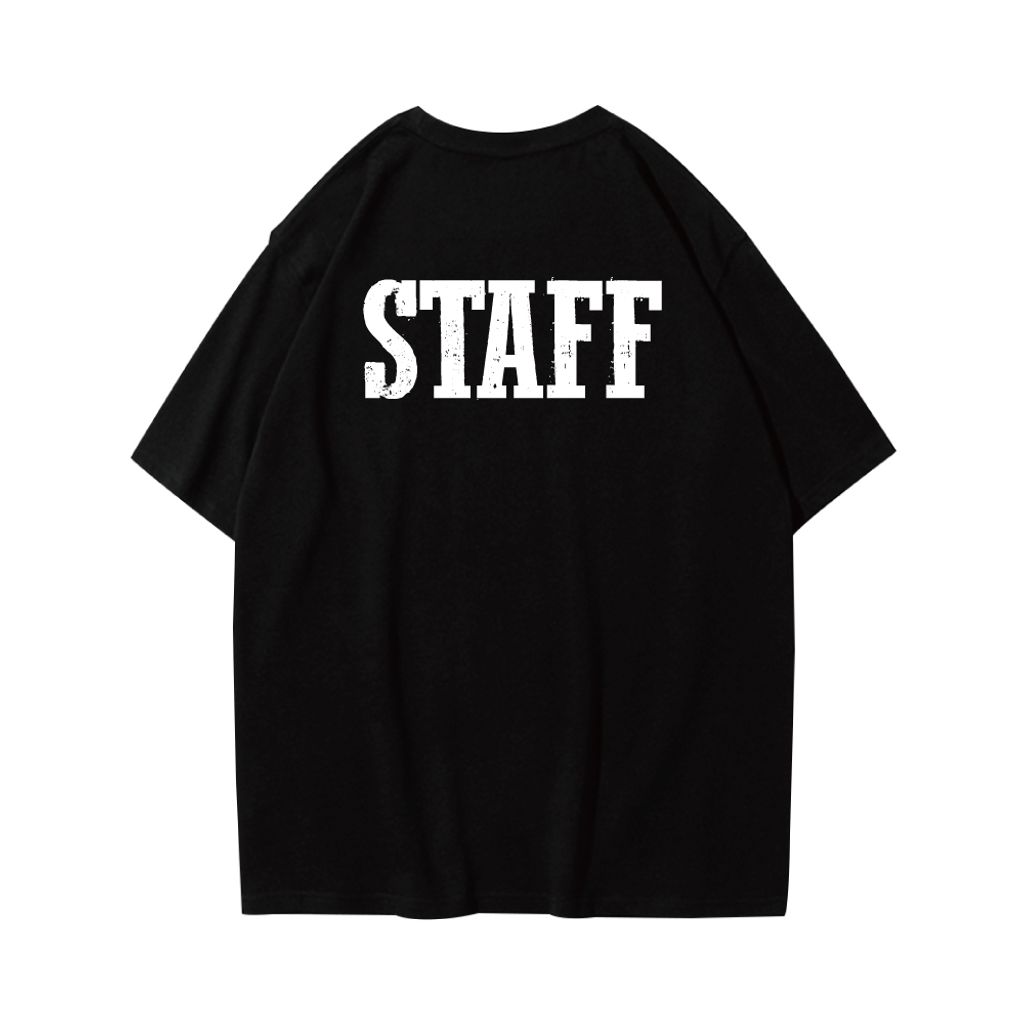 復古STAFF(工作人員)重磅寬版落肩T恤(黑色)背面