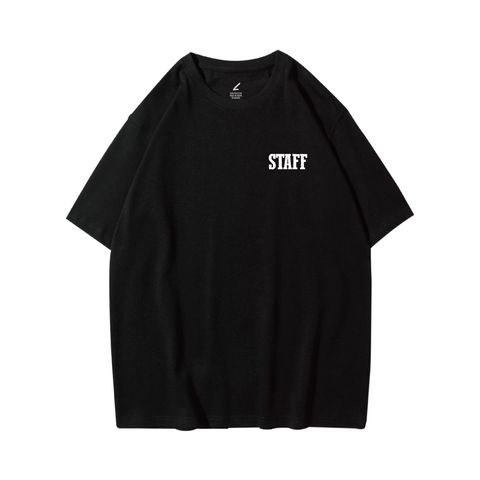 復古STAFF(工作人員)重磅寬版落肩T恤(黑色)正面