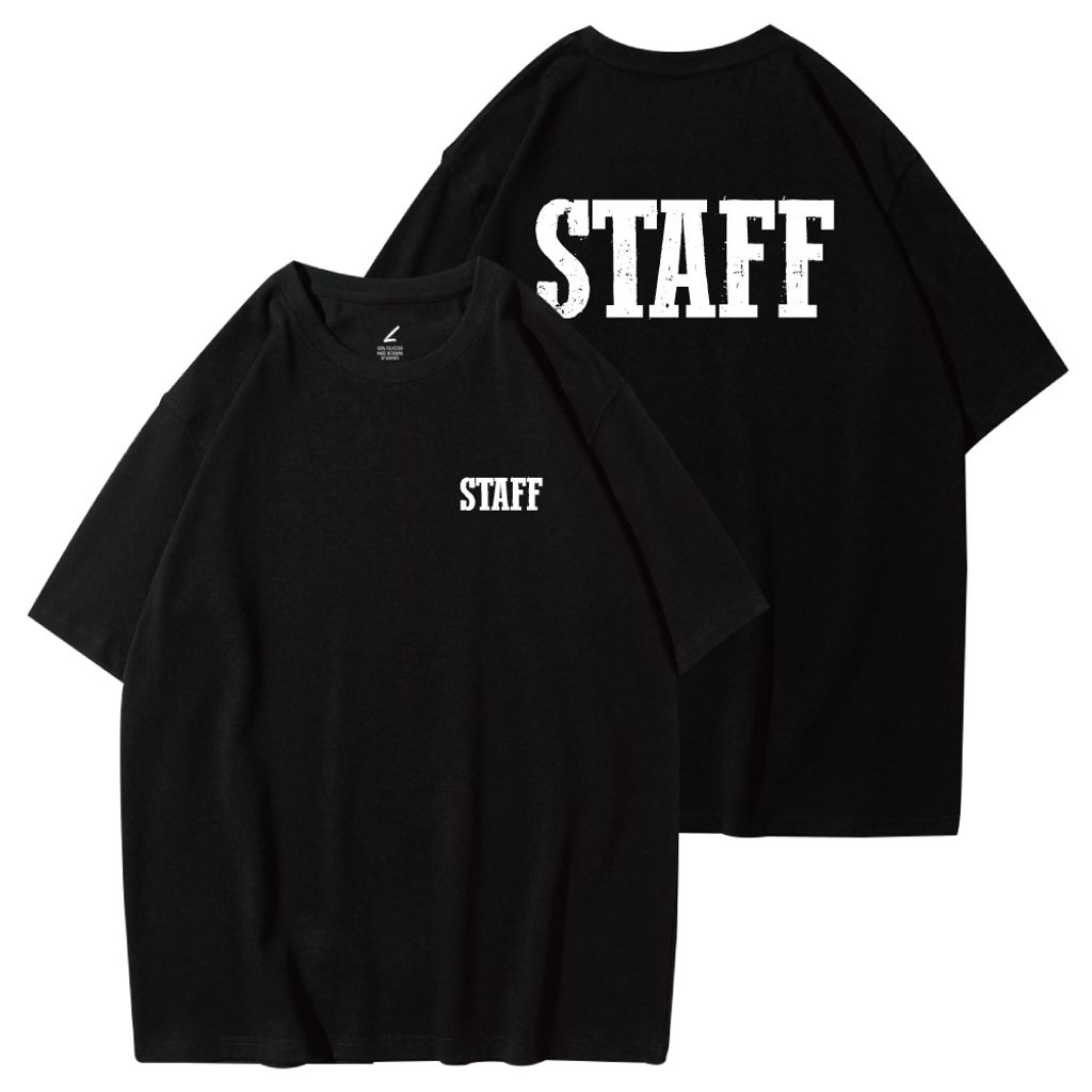 復古STAFF(工作人員)重磅寬版落肩T恤(黑色)