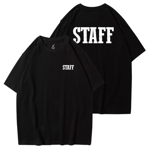 復古STAFF(工作人員)重磅寬版落肩T恤(黑色)