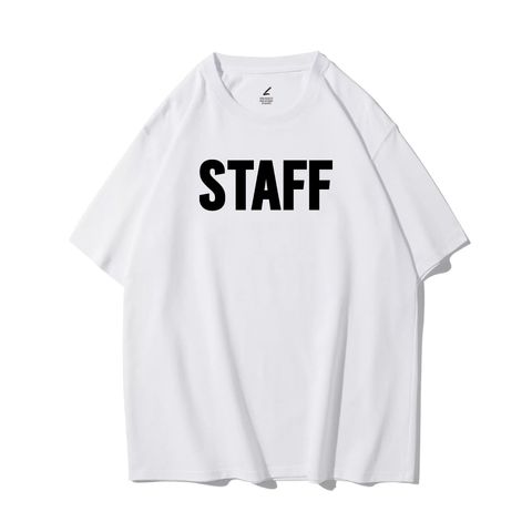 經典STAFF(工作人員)重磅寬版落肩T恤(白色)