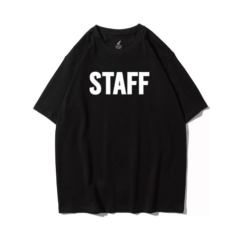 經典STAFF(工作人員)重磅寬版落肩T恤(黑色)
