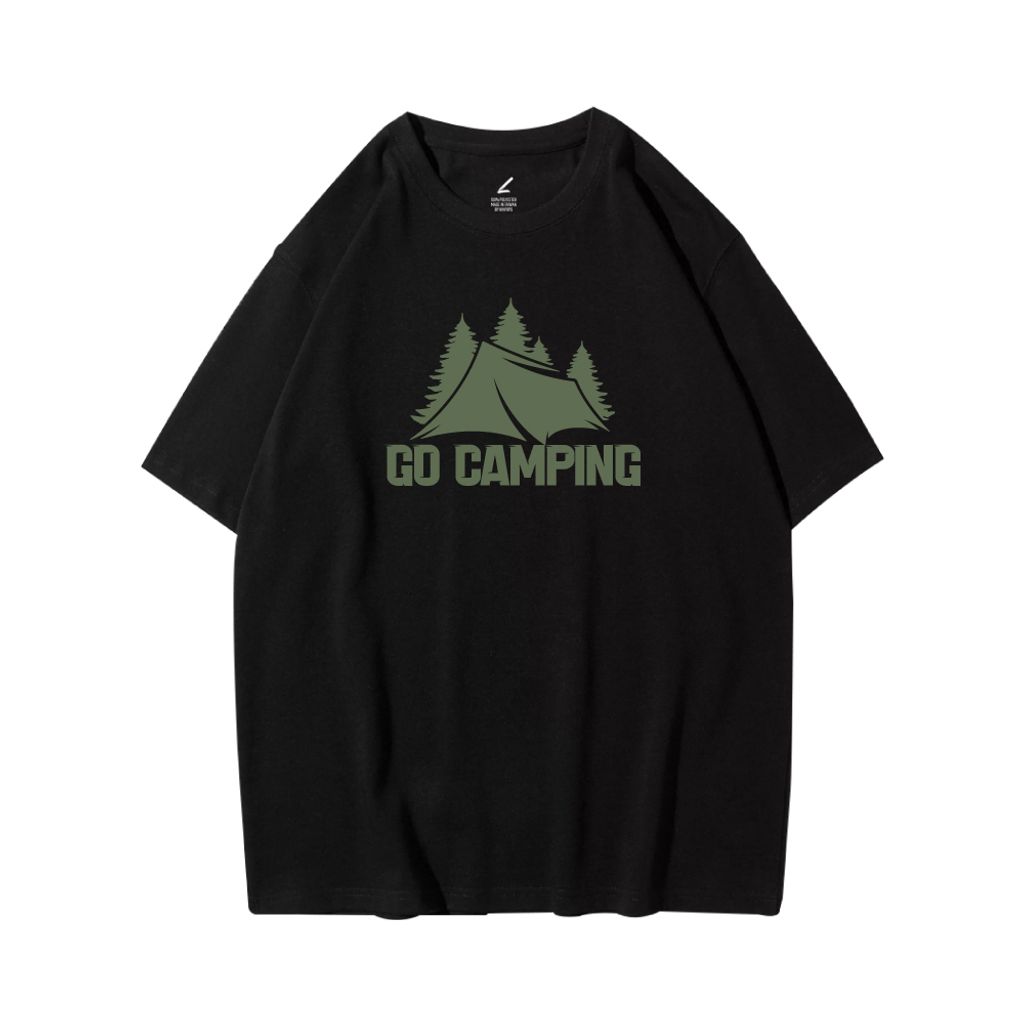 GO CAMPING(露營)重磅寬版落肩T恤(黑色)