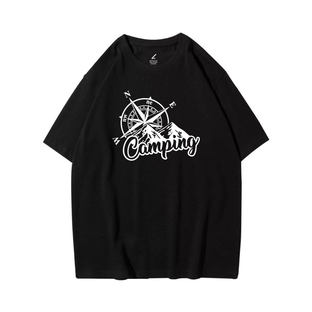 Camping(露營)重磅寬版落肩T恤(黑色)