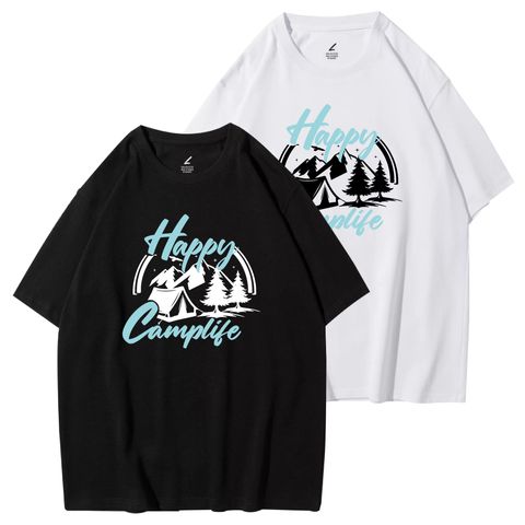Happy Camplife(快樂露營生活)重磅寬版落肩T恤