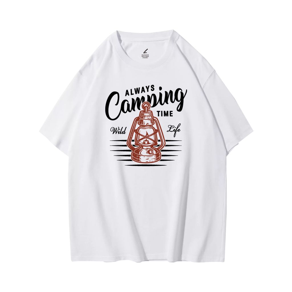 ALWAYS Camping(總是露營)重磅寬版落肩T恤(白色)