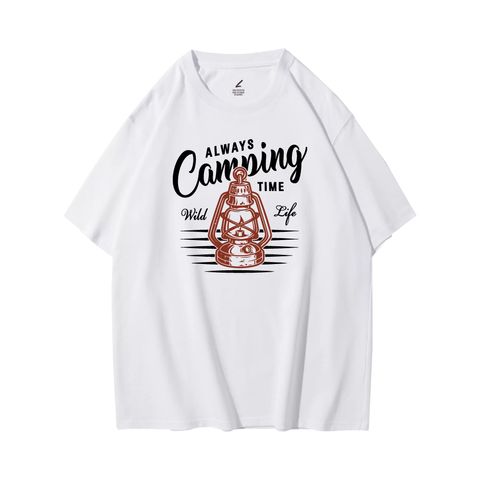 ALWAYS Camping(總是露營)重磅寬版落肩T恤(白色)