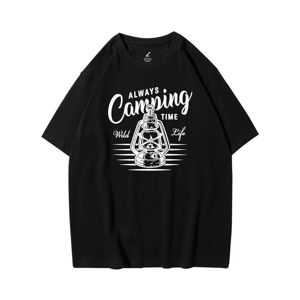 ALWAYS Camping(總是露營)重磅寬版落肩T恤(黑色)