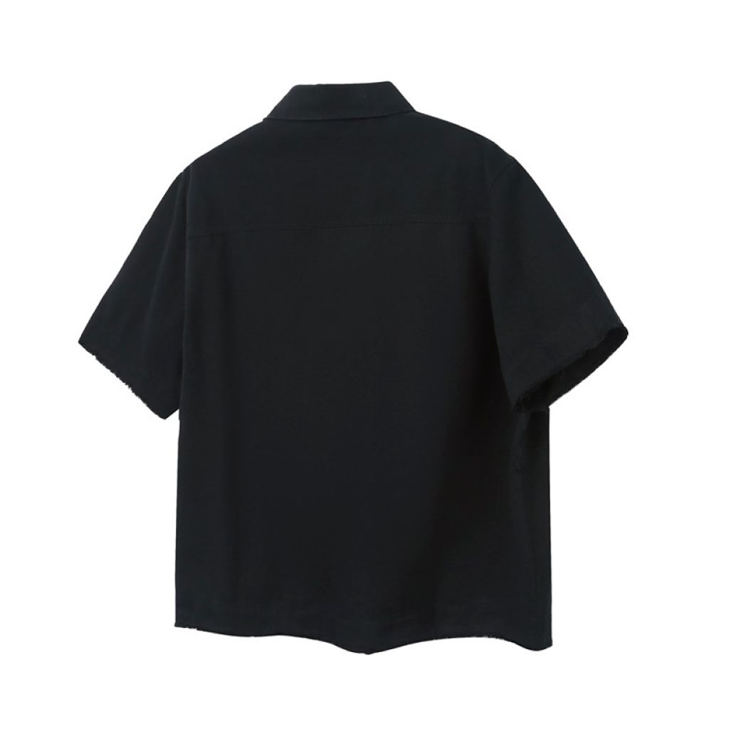 美式復古工裝襯衫(黑色)Back