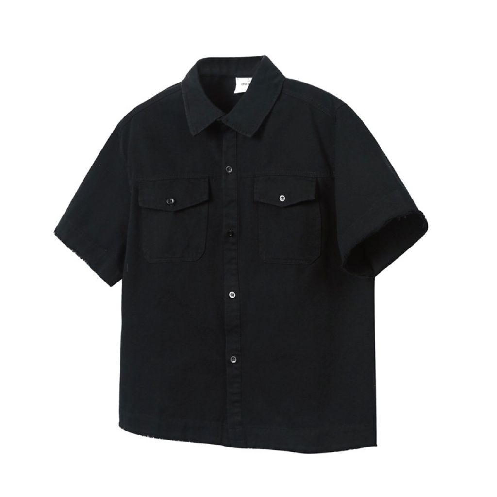 美式復古工裝襯衫(黑色)Front