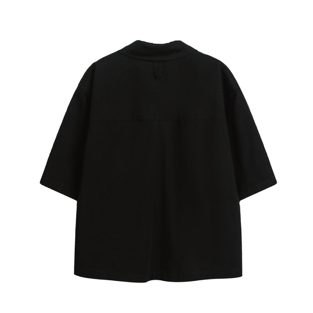 寬版五分袖襯衫(黑色)Back