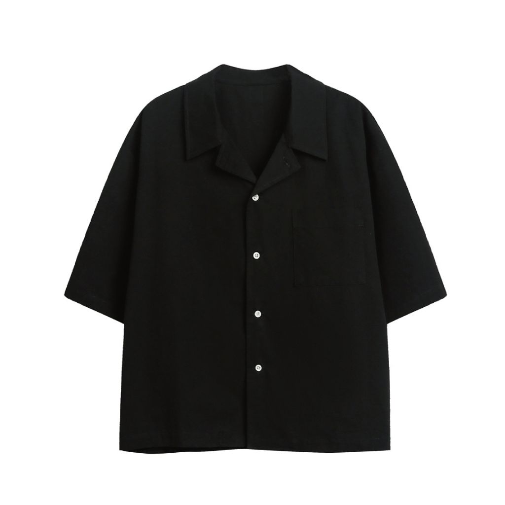 寬版五分袖襯衫(黑色)Front