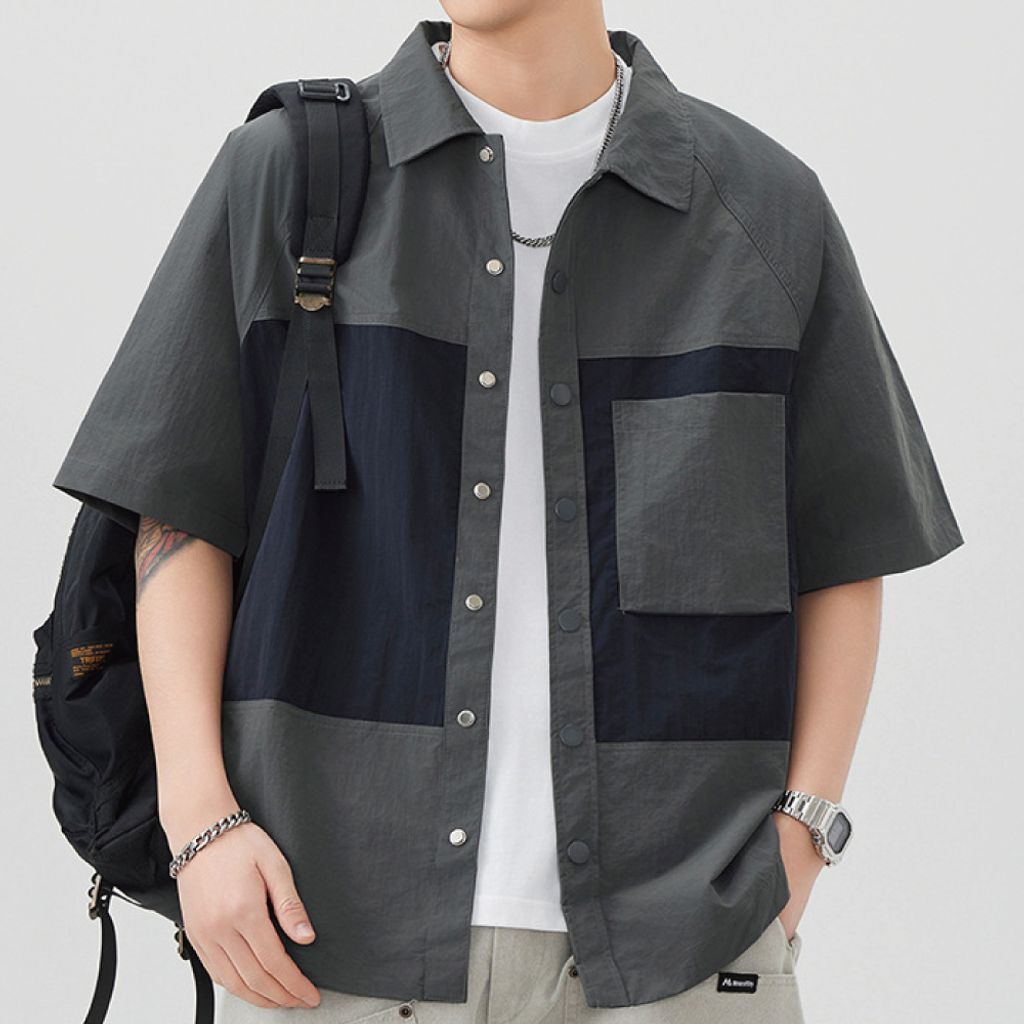 機能拼色工裝襯衫-DM