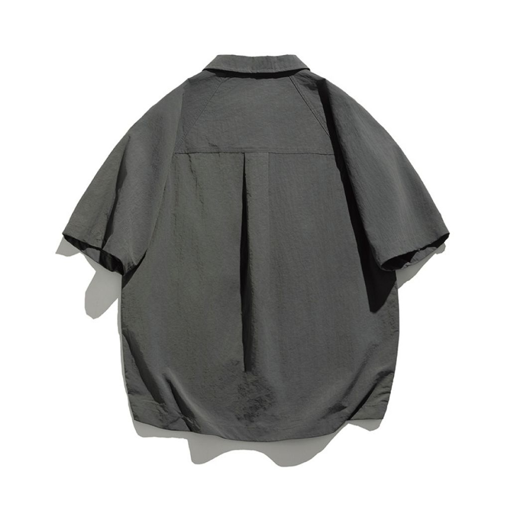 機能拼色工裝襯衫(深灰色)Back