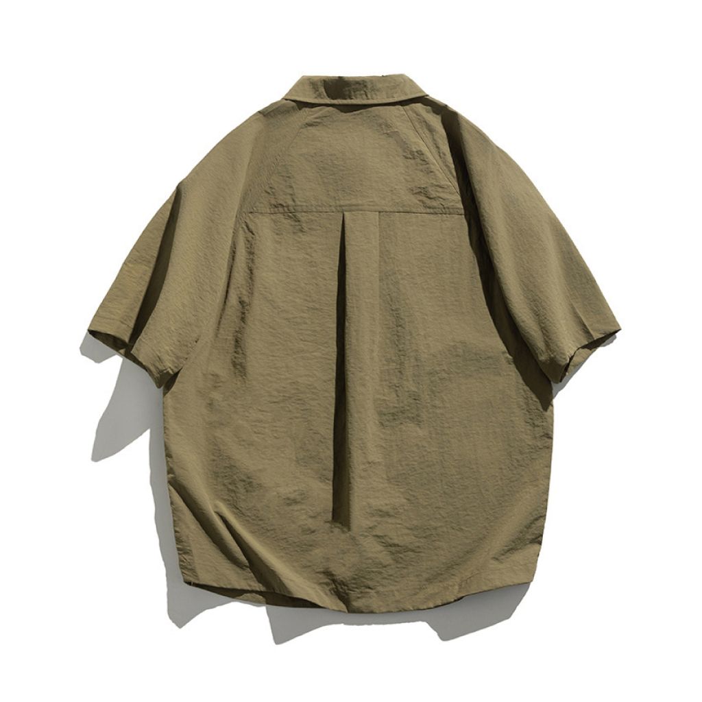 機能拼色工裝襯衫(卡其色)Back