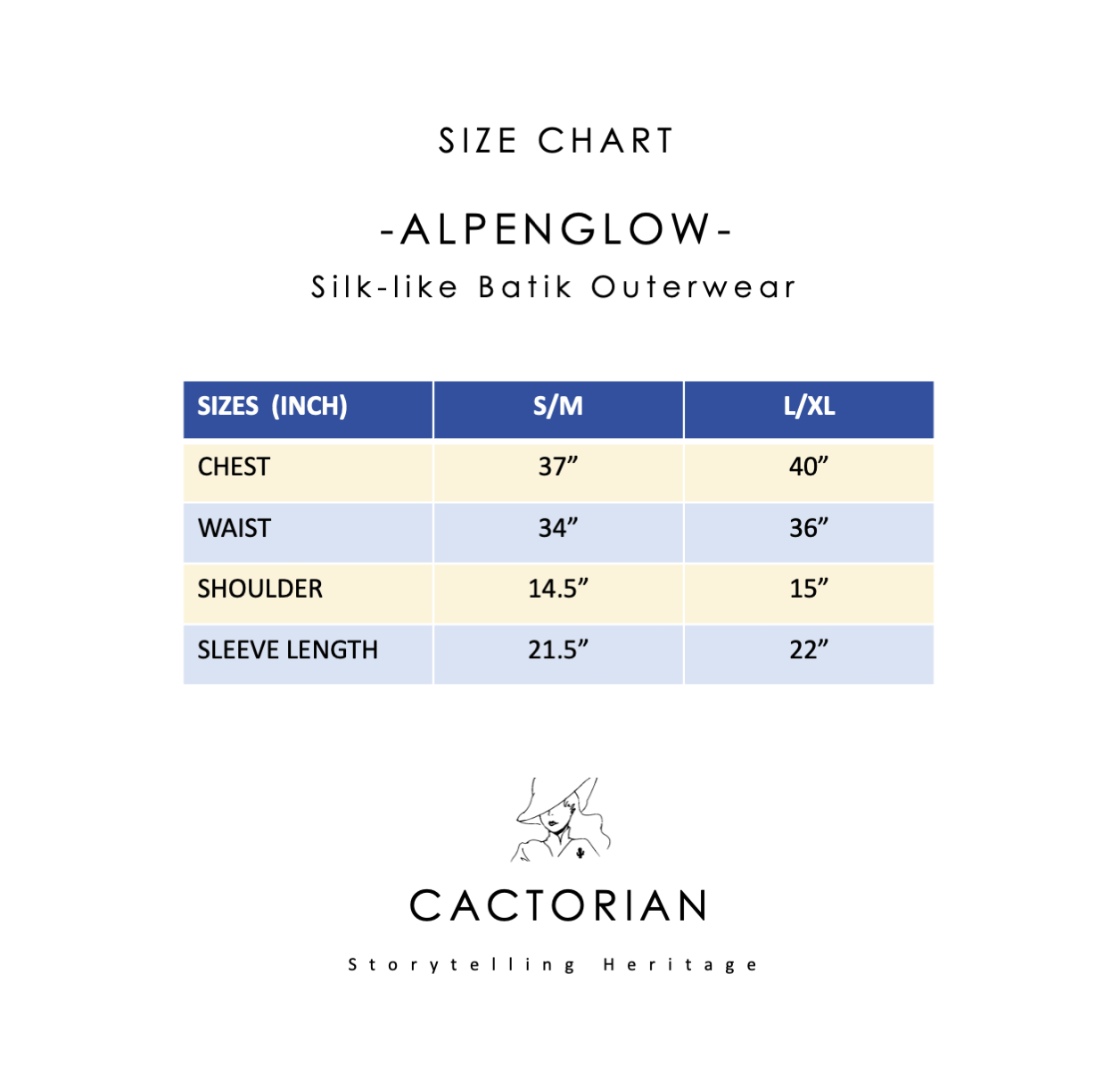 Alpenglow Size Chart