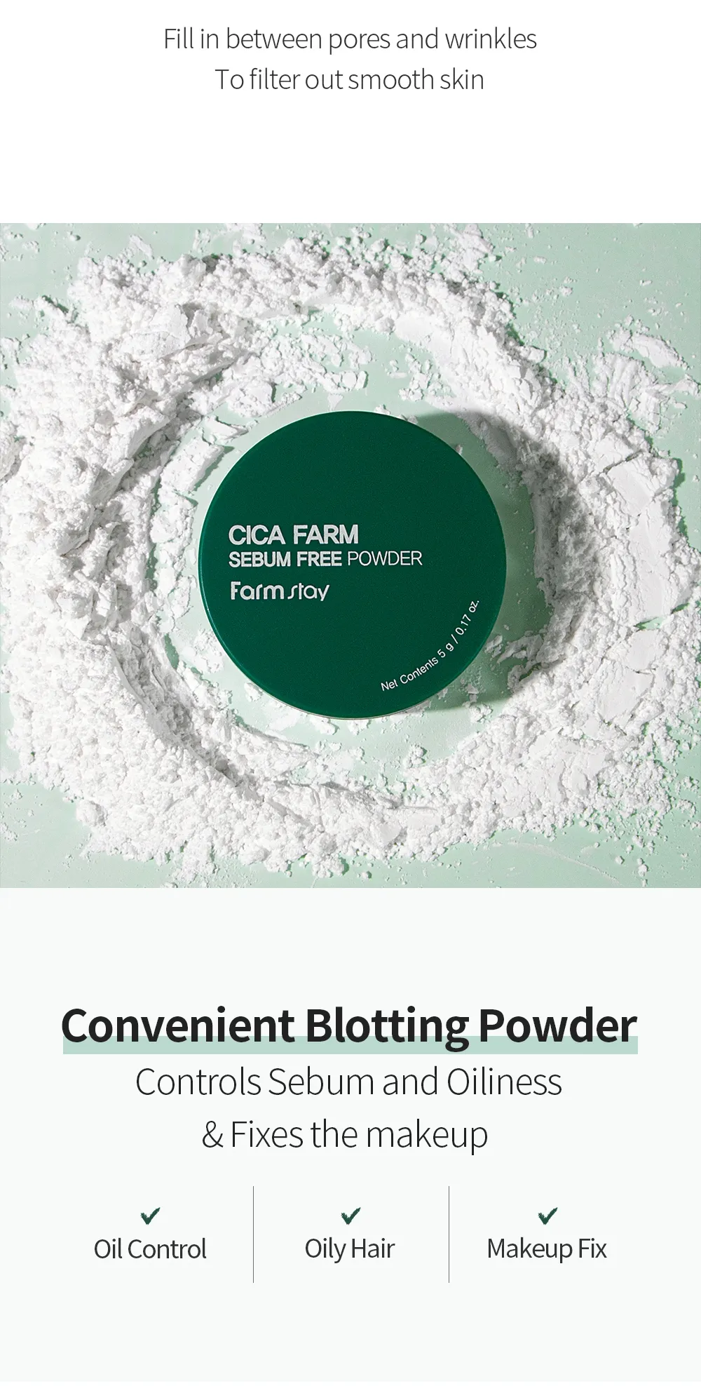 JuzBeauty_JuzBeautyMalaysia_JuzPretty_Authentic_Kbeauty_Malaysia_Skin_Care_Cosmetics_K-beauty_Health_Care_korean_streetwear_Farmstay Cica Palm Sebum-Free Powder 积雪草控油定妆蜜粉24