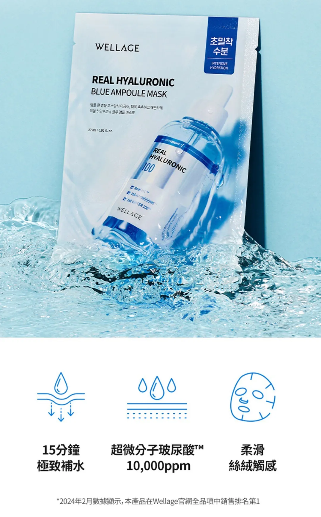 JuzBeauty_JuzBeautyMalaysia_JuzPretty_Authentic_Kbeauty_Malaysia_Skin_Care_Cosmetics_K-beauty_Health_Care_korean_streetwear_WELLAGE Real Hyaluronic Blue Ampoule Mask 透明质酸保湿安瓶面膜1