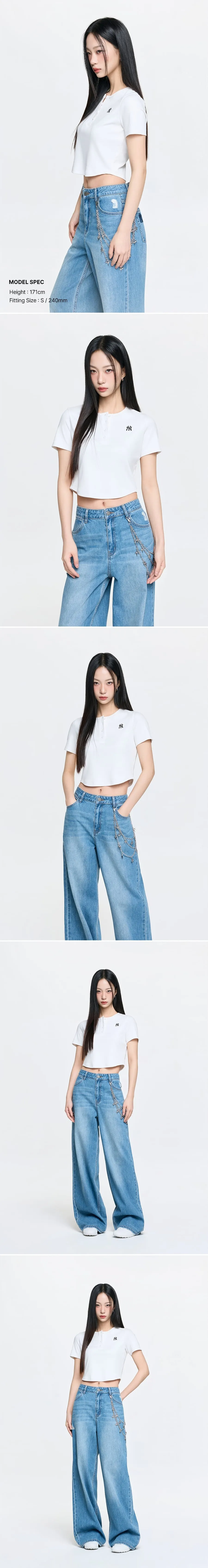 JuzBeauty_JuzBeautyMalaysia_JuzPretty_Authentic_Kbeauty_Malaysia_Skin_Care_Cosmetics_K-Beauty_Health_Care_korean_streetwear_US_Luxury_MLB Women's Vintage Slim Ribbed Henley Neck Short Sleeve&nbsp;T-shirt Tee 3FTSB1063 女款上衣4