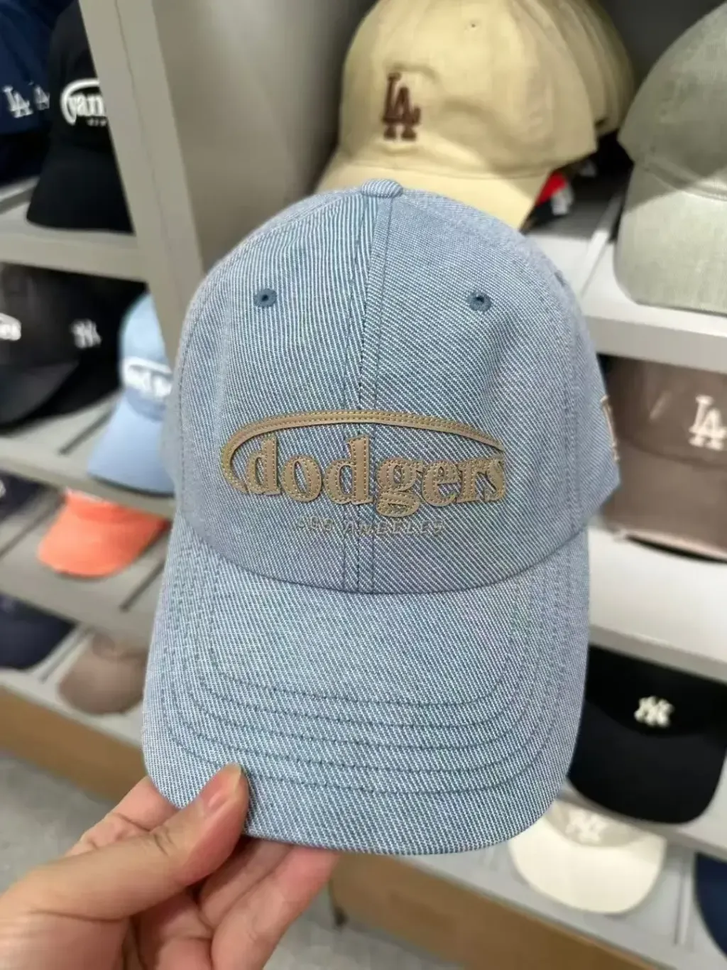 JuzBeauty_JuzBeautyMalaysia_JuzPretty_Authentic_Kbeauty_Malaysia_Skin_Care_Cosmetics_K-Beauty_Health_Care_korean_streetwear_US_Luxury_MLB Vintage Denim Curve Logo Unstructured Ball Cap 3ACPV196N 帽7