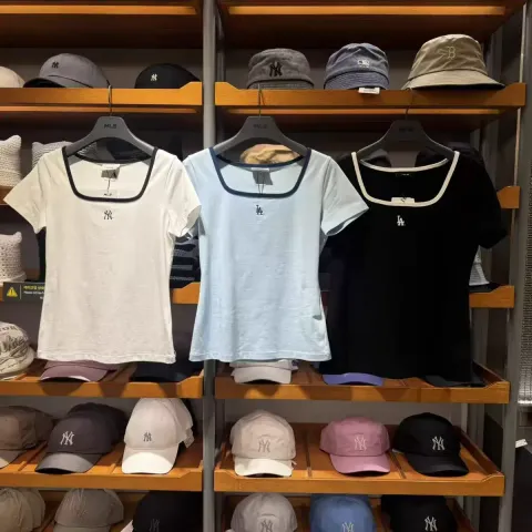 JuzBeauty_JuzBeautyMalaysia_JuzPretty_Authentic_Kbeauty_Malaysia_Skin_Care_Cosmetics_K-Beauty_Health_Care_korean_streetwear_US_Luxury_MLB Women's Basic Square Neck Slim Fit Short Sleeve T-shirt Tee 3FTSB7363 女款上衣21