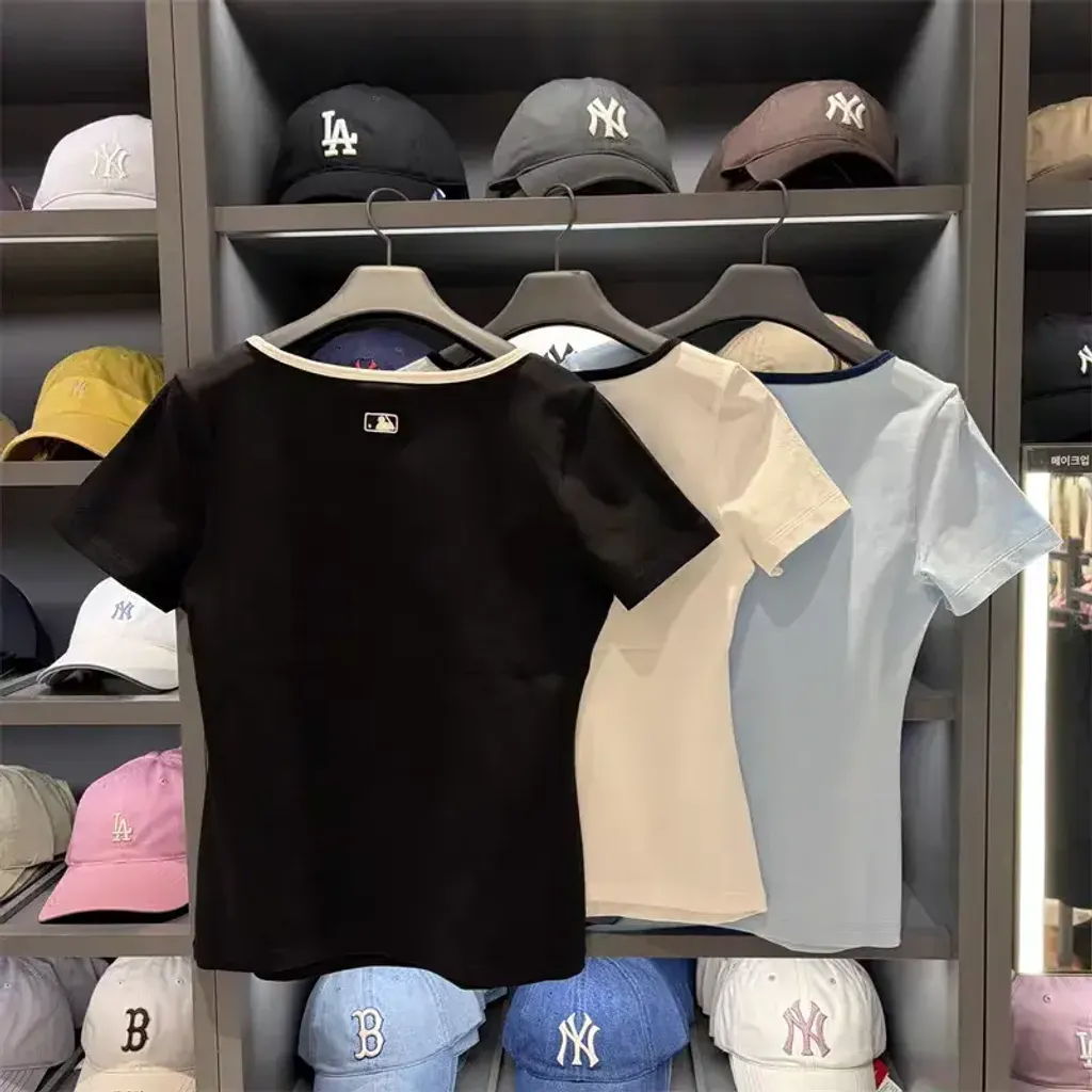 JuzBeauty_JuzBeautyMalaysia_JuzPretty_Authentic_Kbeauty_Malaysia_Skin_Care_Cosmetics_K-Beauty_Health_Care_korean_streetwear_US_Luxury_MLB Women's Basic Square Neck Slim Fit Short Sleeve T-shirt Tee 3FTSB7363 女款上衣29