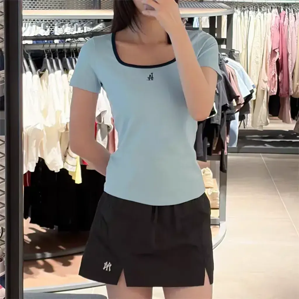 JuzBeauty_JuzBeautyMalaysia_JuzPretty_Authentic_Kbeauty_Malaysia_Skin_Care_Cosmetics_K-Beauty_Health_Care_korean_streetwear_US_Luxury_MLB Women's Basic Square Neck Slim Fit Short Sleeve T-shirt Tee 3FTSB7363 女款上衣27