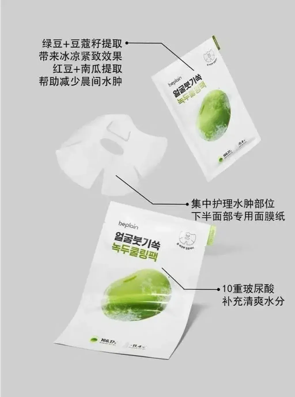 JuzBeauty_JuzBeautyMalaysia_JuzPretty_Authentic_Kbeauty_Malaysia_Skin_Care_Cosmetics_K-beauty_Health_Care_korean_streetwear_BEPLAIN Mung Bean Cooling & Slim Face Mask 绿豆清凉紧致面膜15