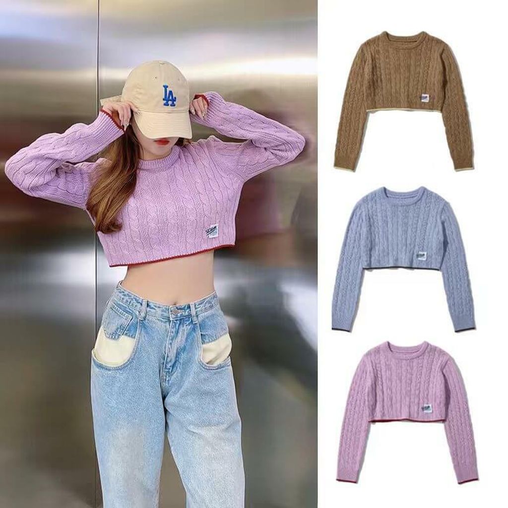 JuzBeauty_JuzBeautyMalaysia_JuzPretty_Authentic_Kbeauty_Malaysia_Skin_Care_Cosmetics_Jbeauty_Australia_Health_Care_korean_streetwear_OiOi Cable Crop Sweater 52BHFWCKN096