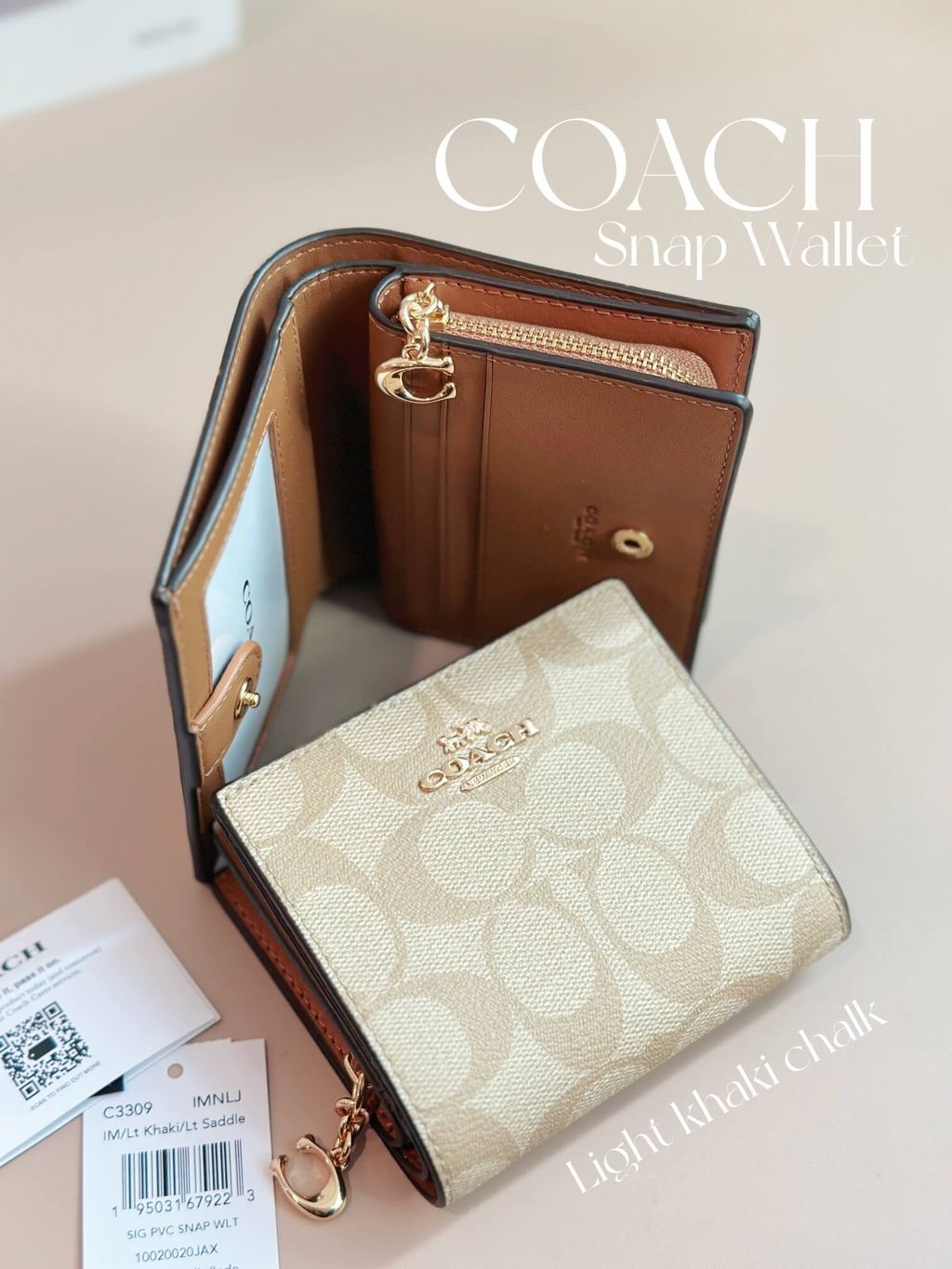 JuzBeauty_JuzBeautyMalaysia_JuzPretty_Authentic_Kbeauty_Malaysia_Skin_Care_Cosmetics_Jbeauty_Health_Care_korean_streetwear_US_Coach C3309 Snap Wallet In Signature Canvas IM Light Khaki Light Saddle1