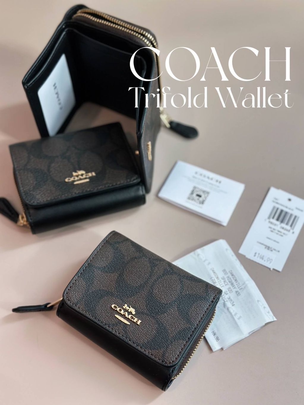 JuzBeauty_JuzBeautyMalaysia_JuzPretty_Authentic_Kbeauty_Malaysia_Skin_Care_Cosmetics_Jbeauty_Health_Care_korean_streetwear_US_Coach 7331 Small Trifold Wallet in Signature Canvas Brown/black