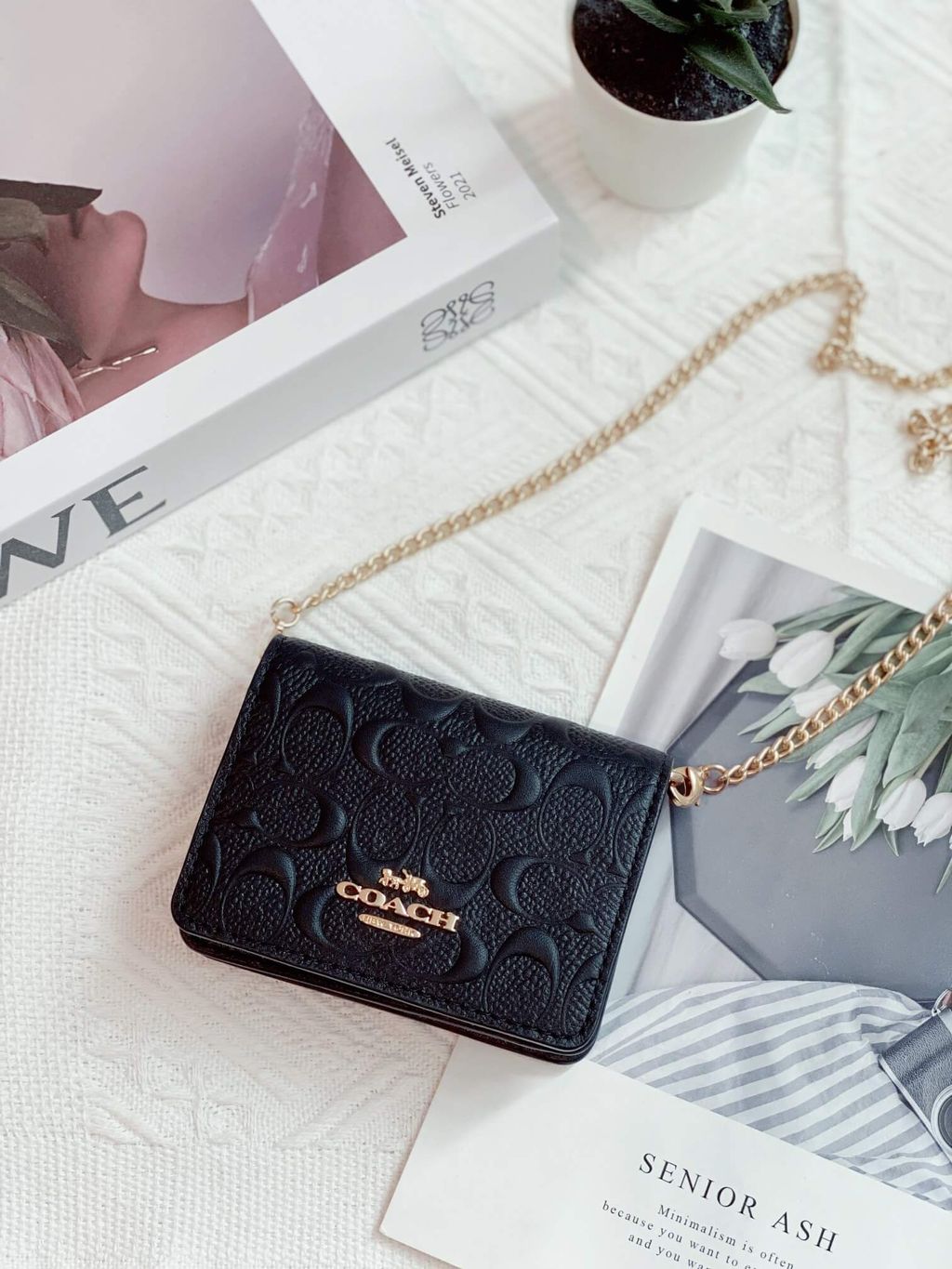 Coach Mini Wallet On A Chain In Signature Leather in Black (C7361