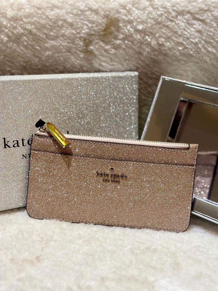 JuzBeauty_JuzBeautyMalaysia_JuzPretty_Authentic_Kbeauty_Malaysia_Skin_Care_Cosmetics_Jbeauty_Health_Care_korean_streetwear_US_Kate Spade K9256 Tinsel Glitter Fabric Slimcard Holder Rose Gold