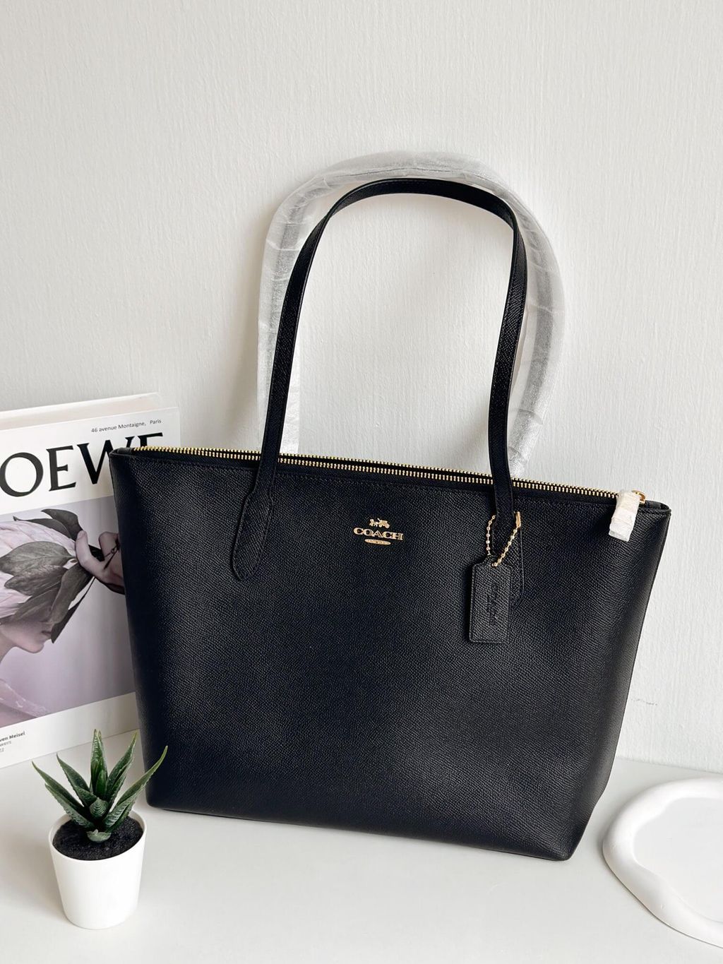 COACH 4454 Zip Top Tote In Crossgrain Leather In Black 托特包4.jpg