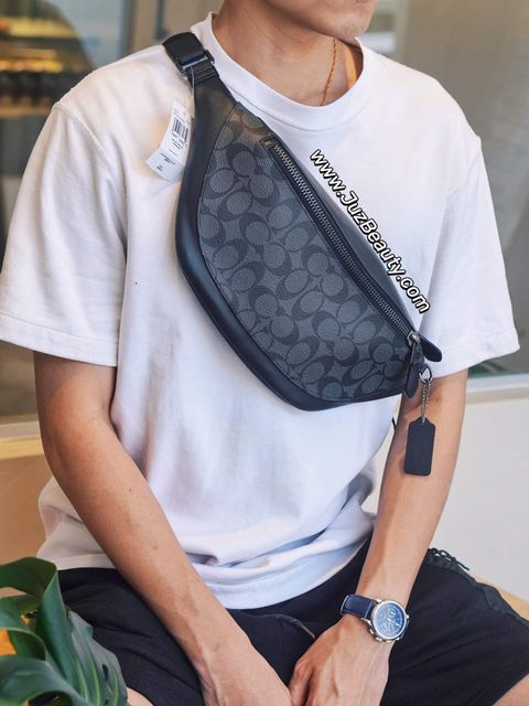 JuzBeauty_JuzBeautyMalaysia_JuzPretty_Authentic_Kbeauty_Malaysia_Skin_Care_Cosmetics_Jbeauty_Health_Care_korean_streetwear_US_Luxury_COACH F78777 Warren Belt Bag In Signature Canvas Charcoal Black 男士胸包2