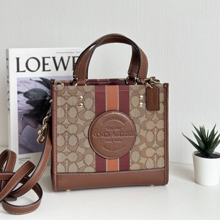 JuzBeauty_JuzBeautyMalaysia_JuzPretty_Authentic_Kbeauty_Malaysia_Skin_Care_Cosmetics_Jbeauty_Health_Care_korean_streetwear_US_Luxury_COACH C8417 Dempsey Tote 22 In Signature Jacquard In Khaki Saddle Multi 托特包1