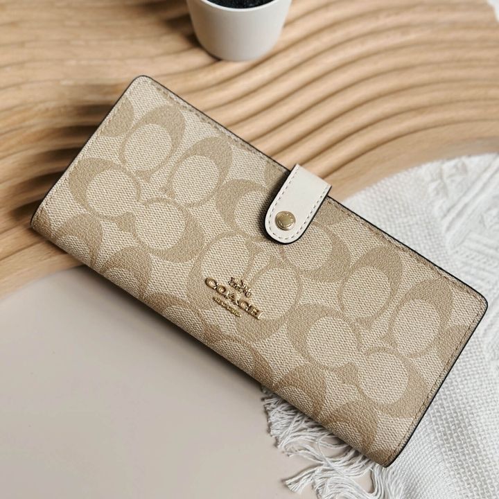 JuzBeauty_JuzBeautyMalaysia_JuzPretty_Authentic_Kbeauty_Malaysia_Skin_Care_Cosmetics_Jbeauty_Health_Care_korean_streetwear_US_Luxury_COACH CH414 Slim Wallet In Signature Canvas Light Khaki Chalk 女士长夹1