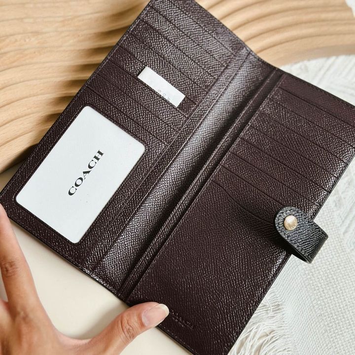 JuzBeauty_JuzBeautyMalaysia_JuzPretty_Authentic_Kbeauty_Malaysia_Skin_Care_Cosmetics_Jbeauty_Health_Care_korean_streetwear_US_Luxury_COACH CH410 Crossgrain Leather Slim Wallet In Black 女士长夹1