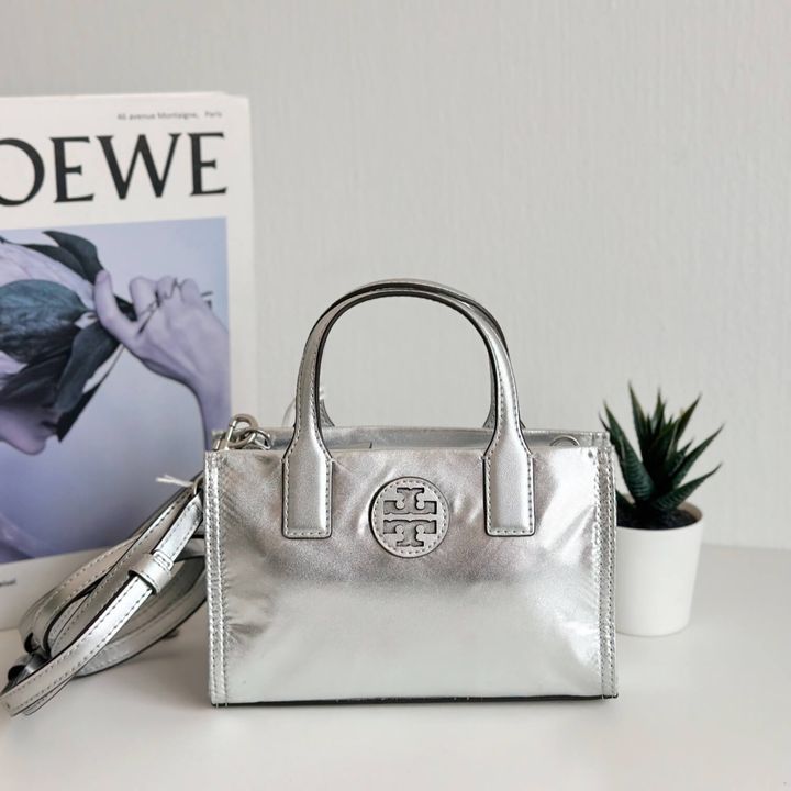 JuzBeauty_JuzBeautyMalaysia_JuzPretty_Authentic_Kbeauty_Malaysia_Skin_Care_Cosmetics_Jbeauty_Health_Care_korean_streetwear_US_Luxury_TORY BURCH 149895 Ella Nylon Mini Tote Silver Metallic Crossbody Bag 斜挎包5