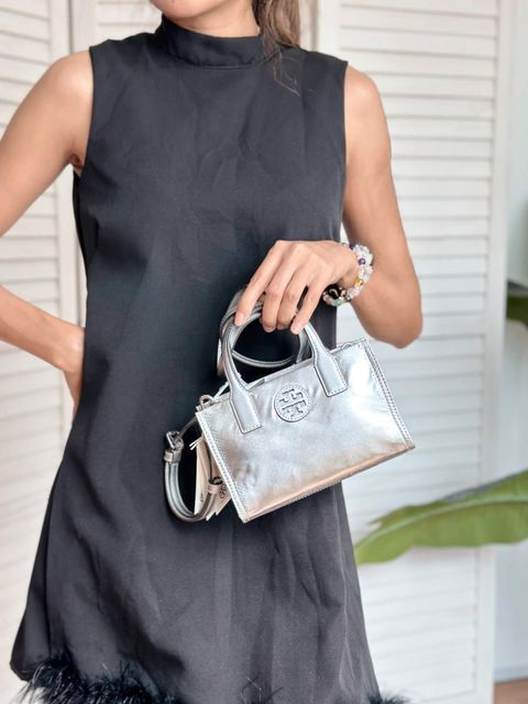 JuzBeauty_JuzBeautyMalaysia_JuzPretty_Authentic_Kbeauty_Malaysia_Skin_Care_Cosmetics_Jbeauty_Health_Care_korean_streetwear_US_Luxury_TORY BURCH 149895 Ella Nylon Mini Tote Silver Metallic Crossbody Bag 斜挎包2