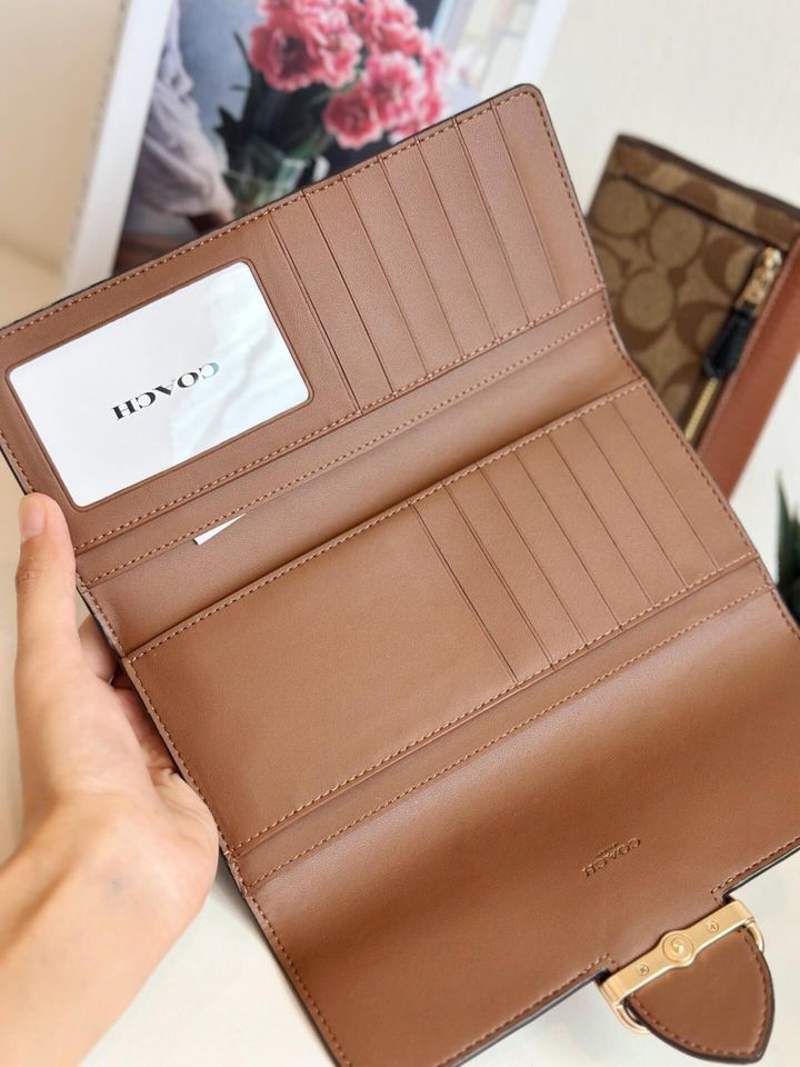 JuzBeauty_JuzBeautyMalaysia_JuzPretty_Authentic_Kbeauty_Malaysia_Skin_Care_Cosmetics_Jbeauty_Health_Care_korean_streetwear_US_Luxury_COACH CP246 Morgan Slim Wallet In Colorblock Signature Canvas In Im:Khaki Multi 长钱包1
