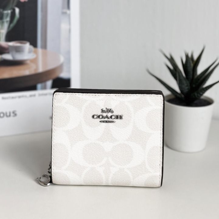 COACH C3309 Snap Wallet In Signature Canvas Glacier White 钱包1