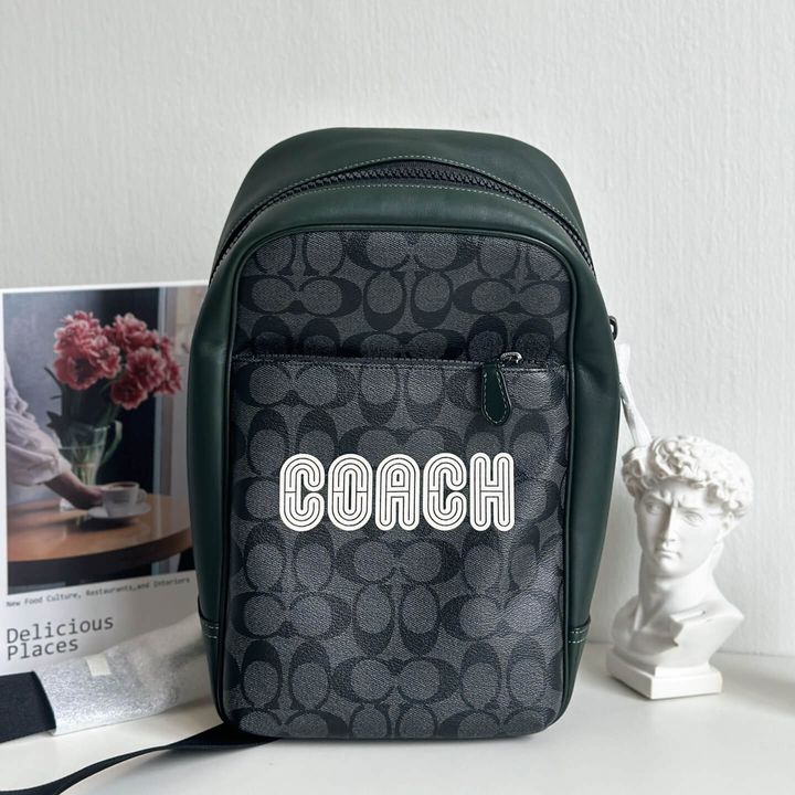 JuzBeauty_JuzBeautyMalaysia_JuzPretty_Authentic_Kbeauty_Malaysia_Skin_Care_Cosmetics_Jbeauty_Health_Care_korean_streetwear_US_Luxury_COACH CE522 Westway Pack In Colorblock Signature Canvas In Charcoal Amazon Green 男款胸包1