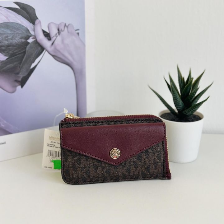 JuzBeauty_JuzBeautyMalaysia_JuzPretty_Authentic_Kbeauty_Malaysia_Skin_Care_Cosmetics_Jbeauty_Health_Care_korean_streetwear_US_Luxury_MICHAEL KORS 35F1GTVD5B Jet Set Travel Signature Small Corner Zip Card Holder In Merlot 卡包1