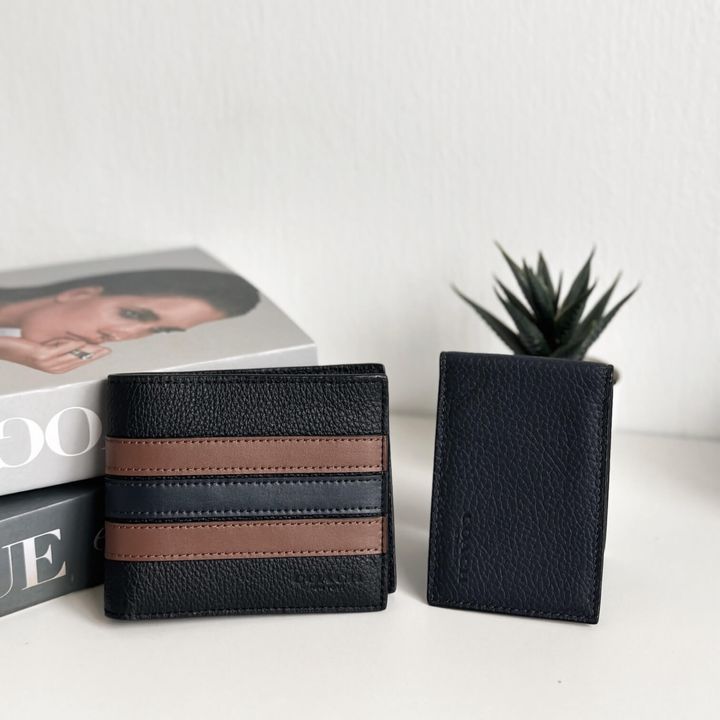 JuzBeauty_JuzBeautyMalaysia_JuzPretty_Authentic_Kbeauty_Malaysia_Skin_Care_Cosmetics_Jbeauty_Health_Care_korean_streetwear_US_Luxury_COACH 3007 3 In 1 Wallet With Varsity Stripe In Black Saddle Midnight 男款钱包 卡包2