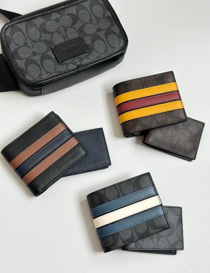 JuzBeauty_JuzBeautyMalaysia_JuzPretty_Authentic_Kbeauty_Malaysia_Skin_Care_Cosmetics_Jbeauty_Health_Care_korean_streetwear_US_Luxury_COACH 3007 3 In 1 Wallet With Varsity Stripe In Black Saddle Midnight 男款钱包 卡包3